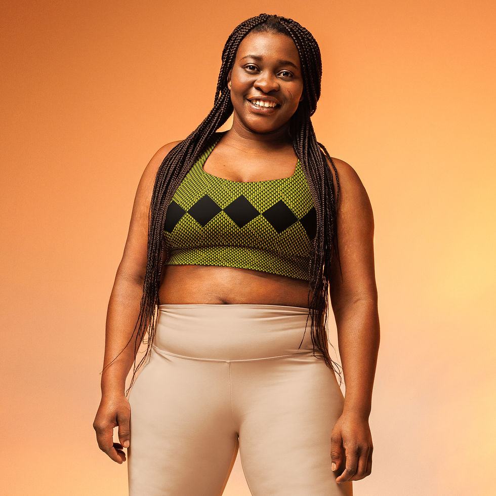 Thumbnail: Women's All-Over Print Longline Sports Bra Diamond pattern Gold