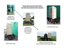 Trailer mounted portable toilets and flushing comfort stations
