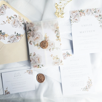 Emilie champagne floral vellum wrap wedding invitations