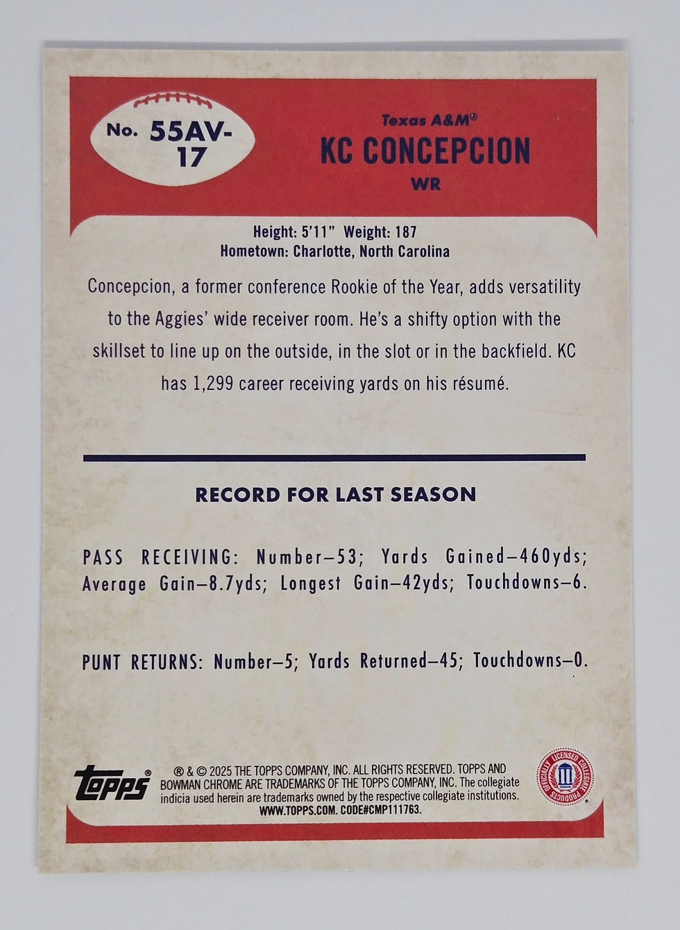 KC Concepcion 2025 Bowman Chrome University 1955 Bowman Insert