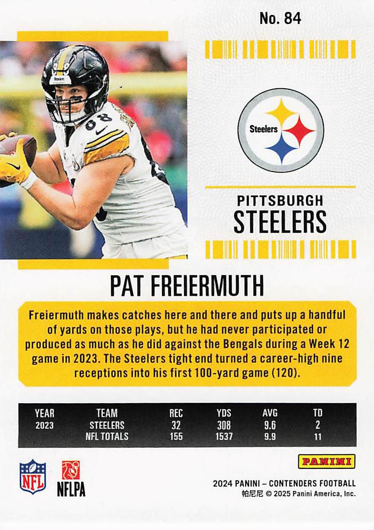 Pat Freiermuth 2024 Panini Contenders Football Card No 84