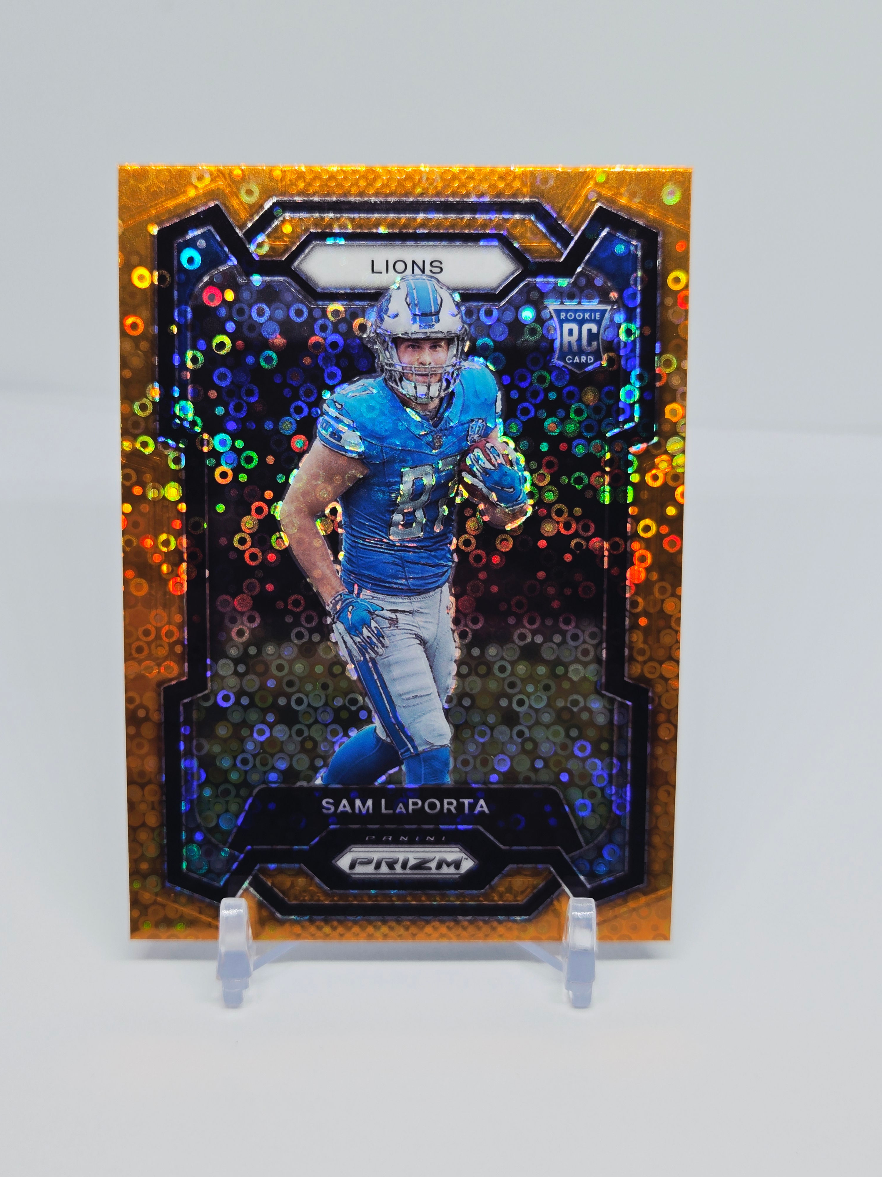 Sam LaPorta 2023 Panini Prizm Orange Disco Football Rookie Card (Lions)