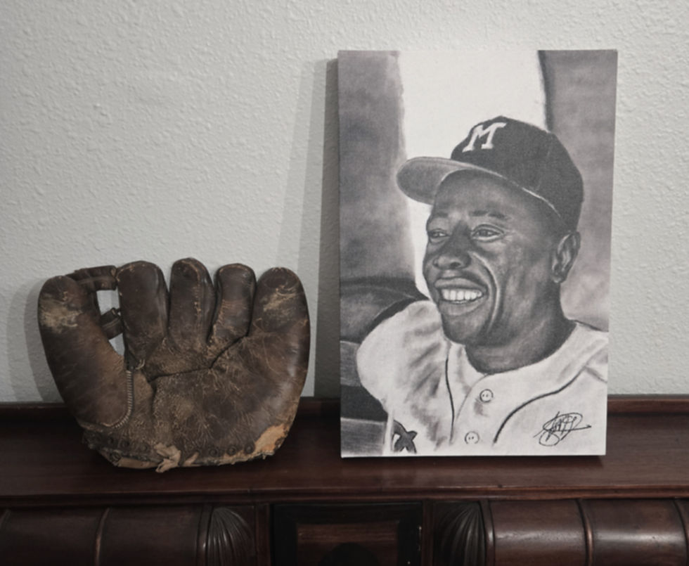 Hank Aaron Charcoal Drawing Art Print on 10" x 15" Stretched Canvas