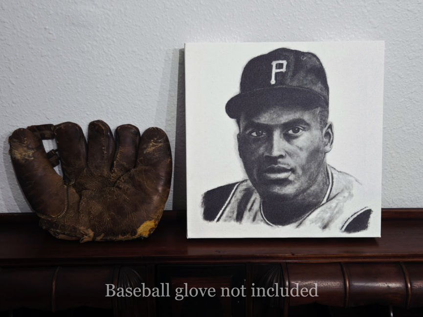 Roberto Clemente Charcoal Drawing Art Print on 12" x 12" Stretched Canvas