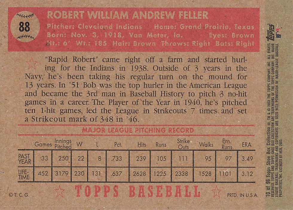 Thumbnail: Bob Feller 2003 Topps Shoebox Collection Card No 10