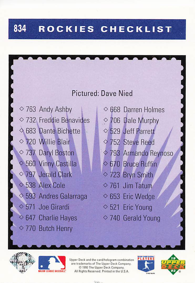 Thumbnail: 1993 Upper Deck Collector's Choice Team Checklist Cards 833-839