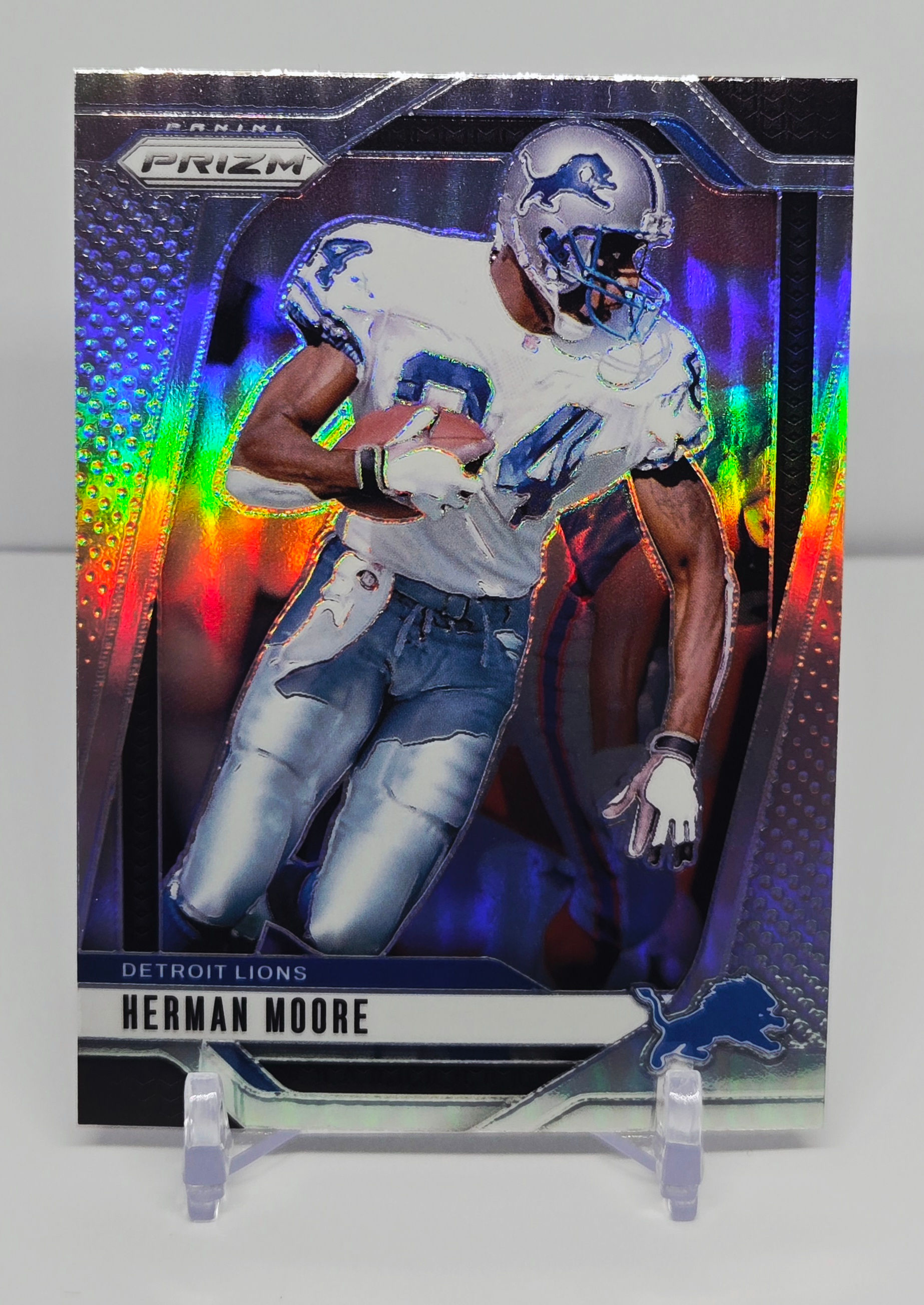 Herman Moore 2024 Panini Prizm Holo Parallel Football Card No 100 (Detroit)