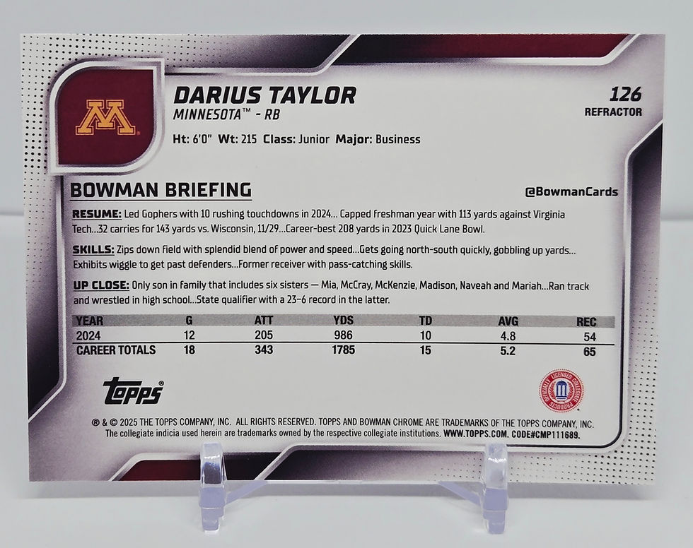 Darius Taylor 2025 Bowman Chrome University Football 1st Bowman Refractor Card