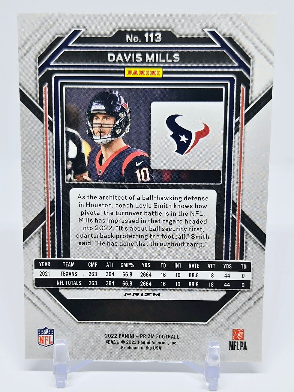 Thumbnail: Davis Mills 2022 Panini Prizm Football Base Silver Parallel Card (Texans)