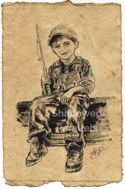 "Boots, a Fishing Pole, and a Bit of Hope" Pen and Ink 12" x 8" Original Art