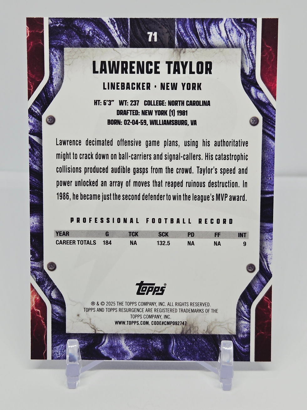 Lawrence Taylor 2025 Topps Resurgence Football Card No 71 (NYG)