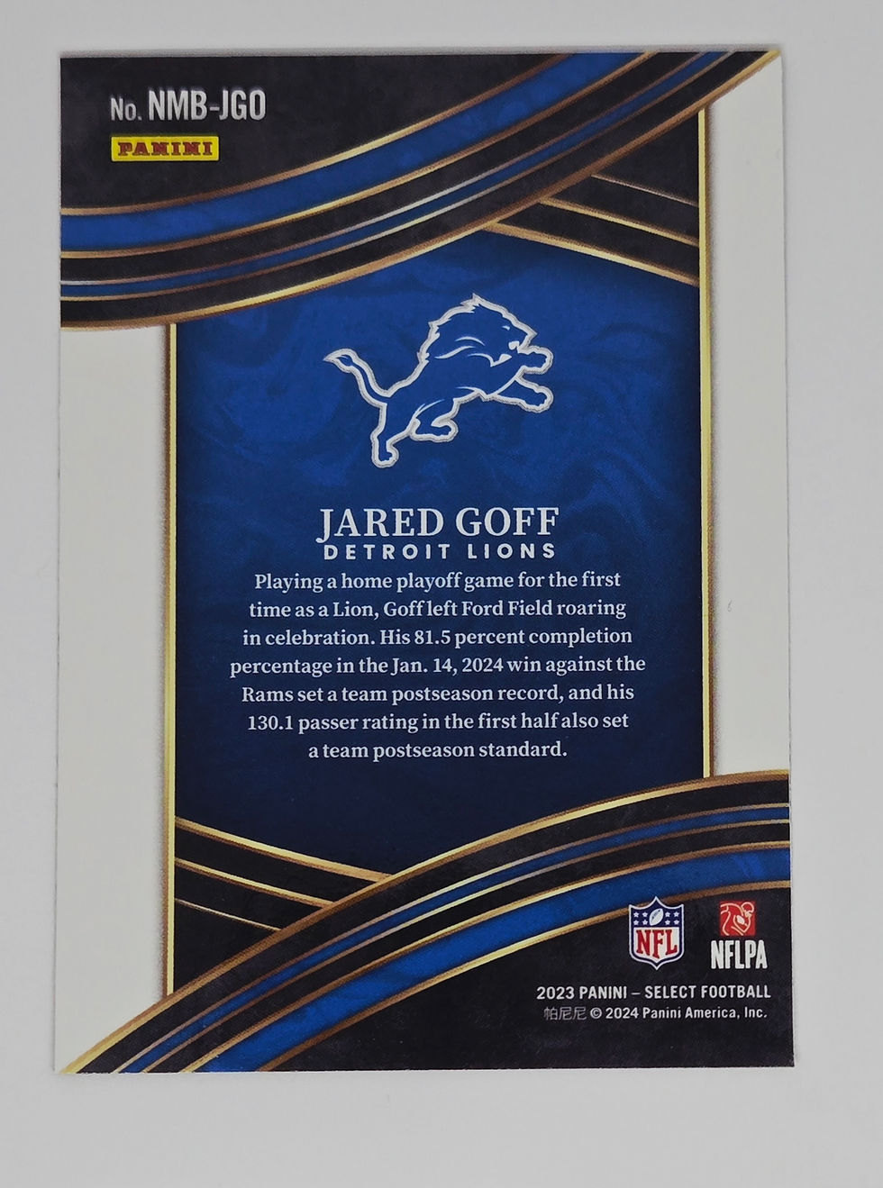 Jared Goff 2023 Panini Select Football Numbers Insert No NMBJGO (Lions)