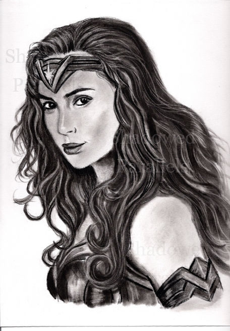 Wonder Woman Charcoal Drawing 12" x 9" Original Artwork | Art of Shadowed Parallels
