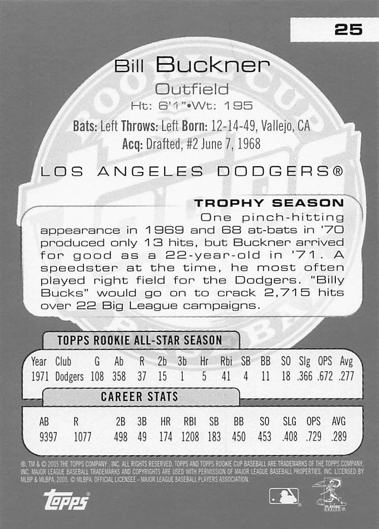 Bill Buckner 2005 Topps Rookie Cup Series Card No 25 (LAD)
