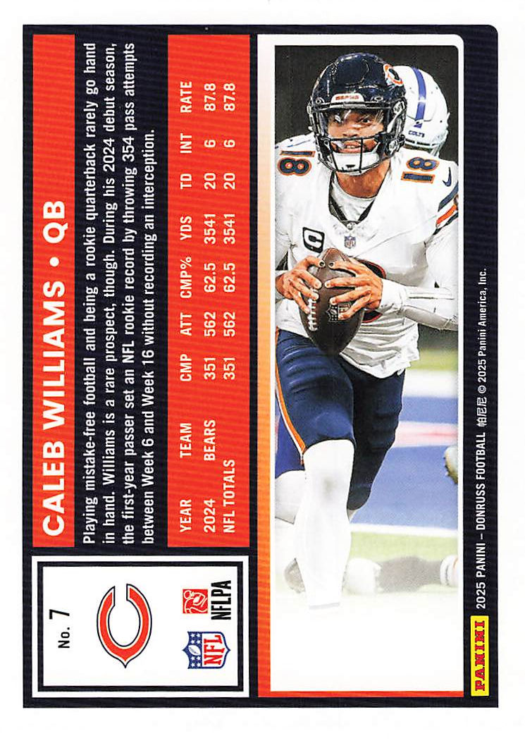 Caleb Williams 2025 Panini Donruss Football Card No 7 (Bears)
