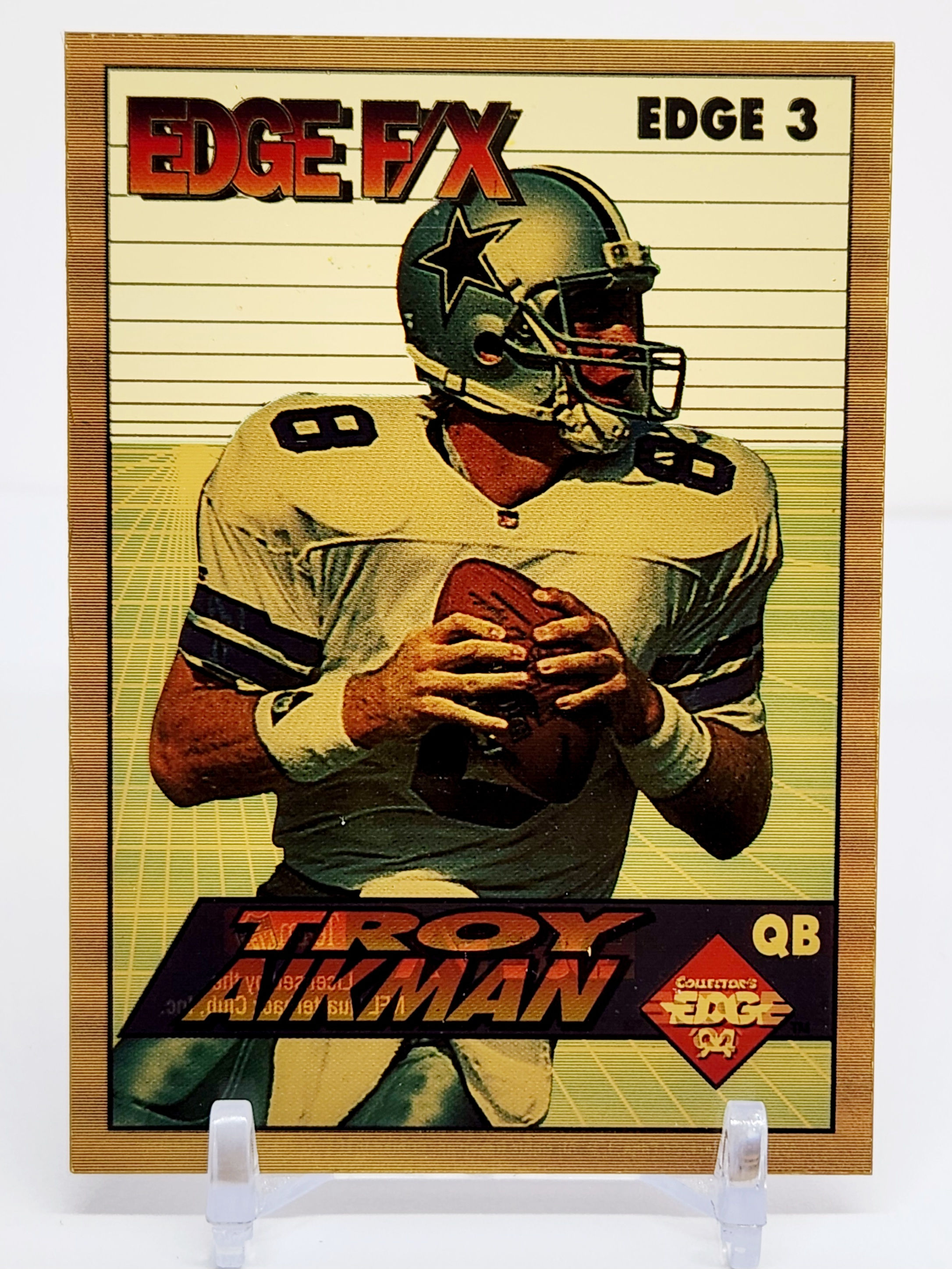 Troy Aikman 1993 Collector's Edge F/X Football Card No Edge 3 (Cowboys)