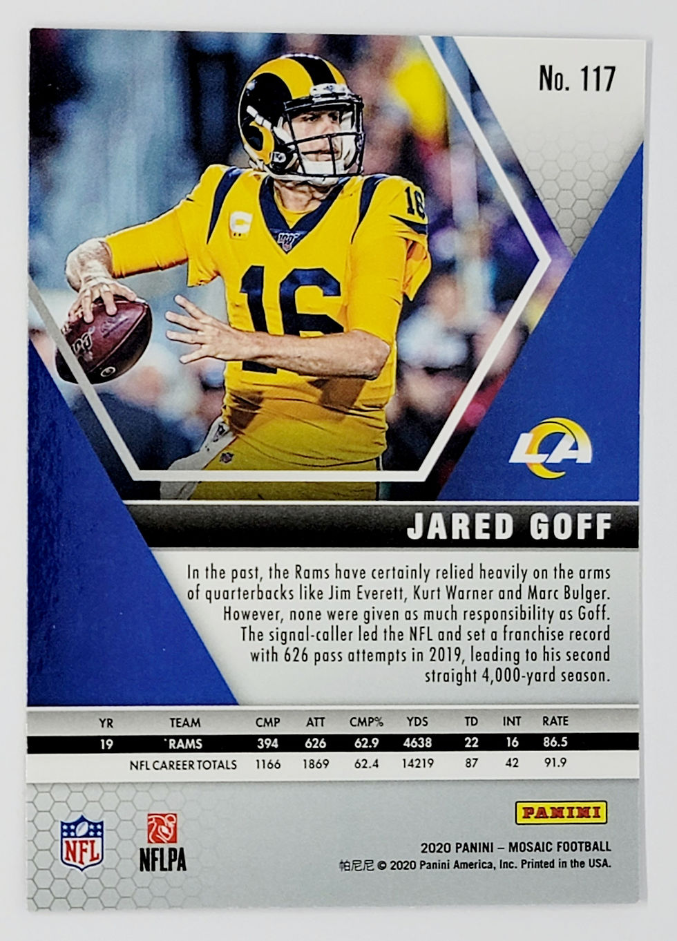 Jared Goff 2020 Panini Mosaic Football Card No 117