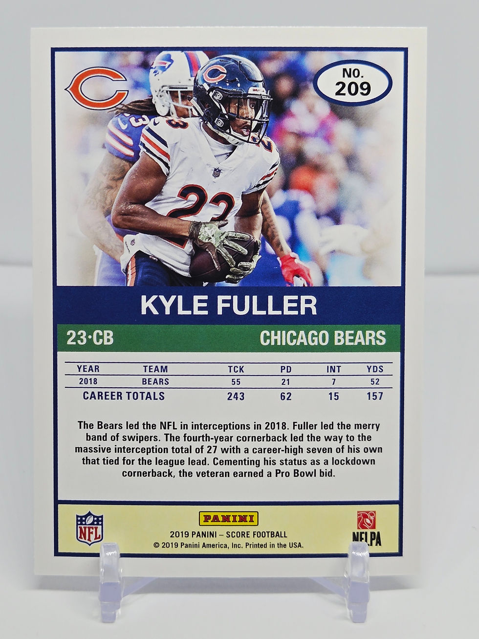 Thumbnail: Kyle Fuller 2019 Panini Score Football Card No 209 (Bears)