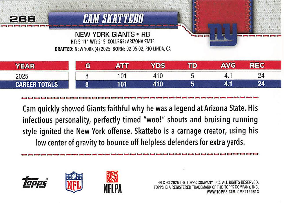 Cam Skattebo 2026 Topps Flagship Football Future Stars Card No 268