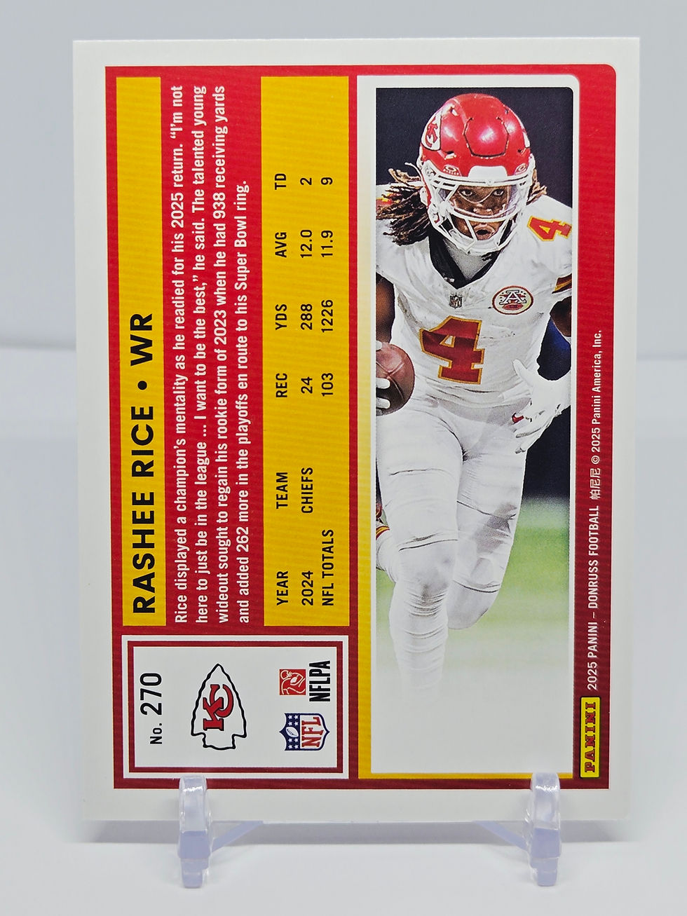 Rashee Rice 2025 Panini Donruss Football Card No 270 (KC)