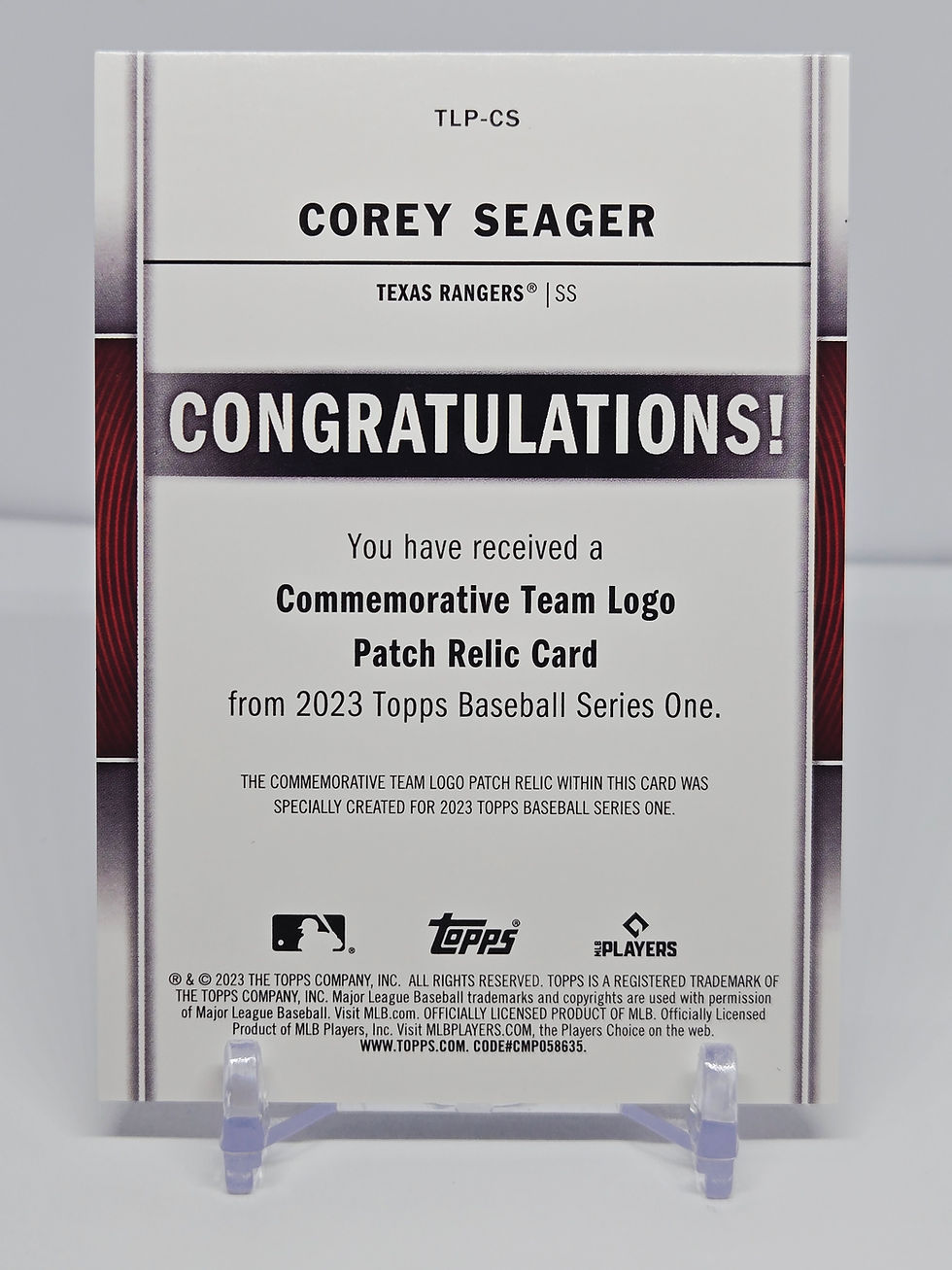 Corey Seager 2023 Topps Series 1 Commemorative Team Logo Patch Card