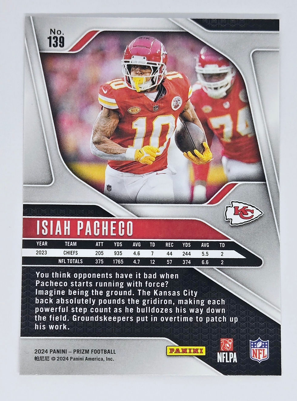 Isiah Pacheco 2024 Panini Prizm Football Card No 139