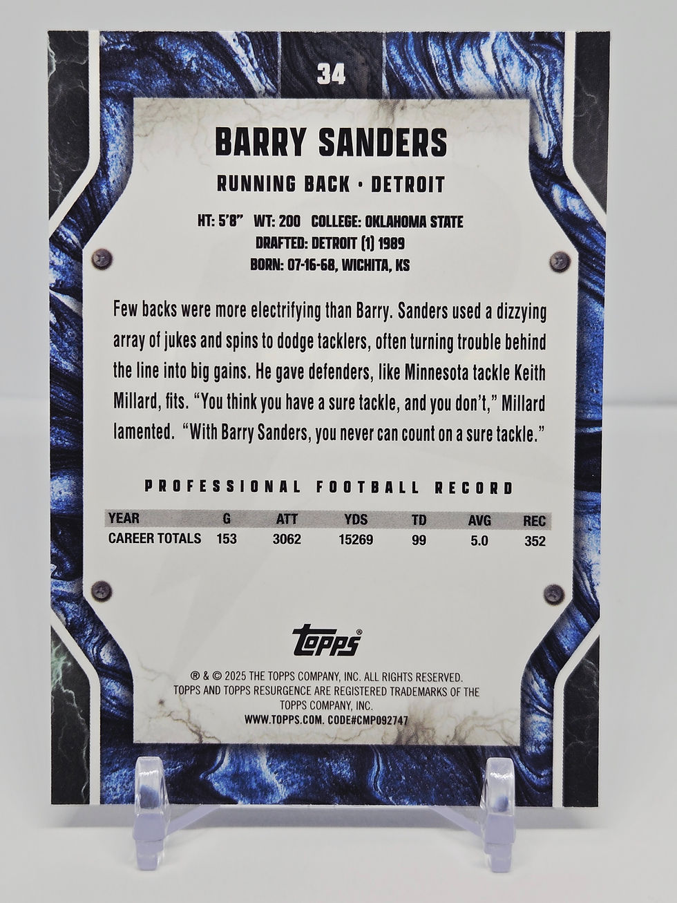 Barry Sanders 2025 Topps Resurgence Football Card No 34 (DET)