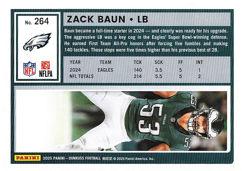 Zack Baun 2025 Panini Donruss Football Card No 264 (Eagles)