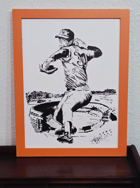 Nolan Ryan New York Mets - Brush and Ink Drawing - 12" x 9" Hand Drawn Artwork
