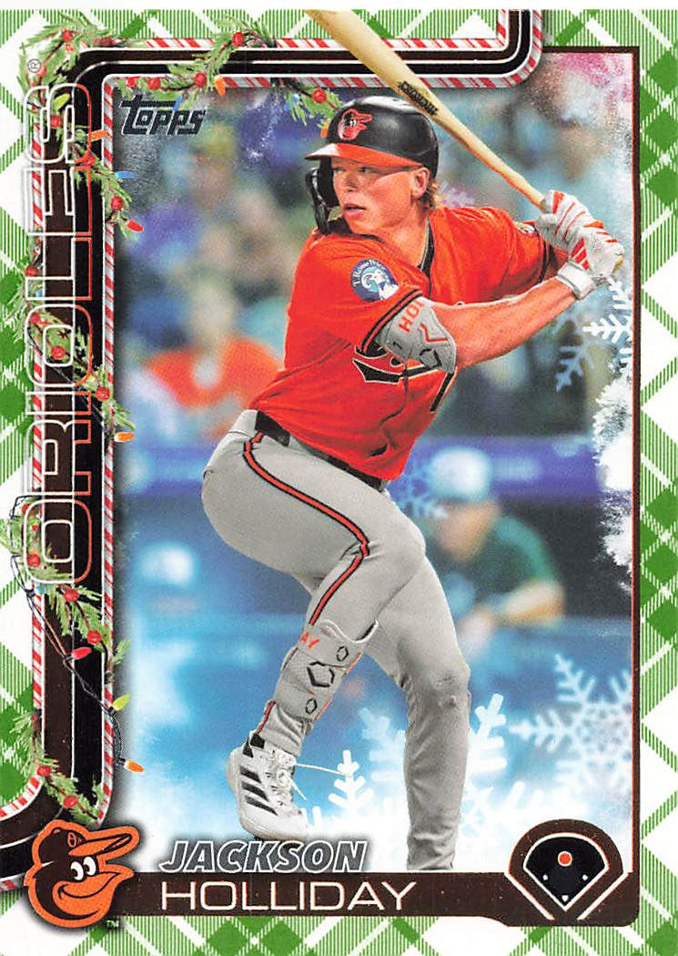 Jackson Holliday 2025 Topps Holiday Baseball Green Plaid Parallel Card No H188