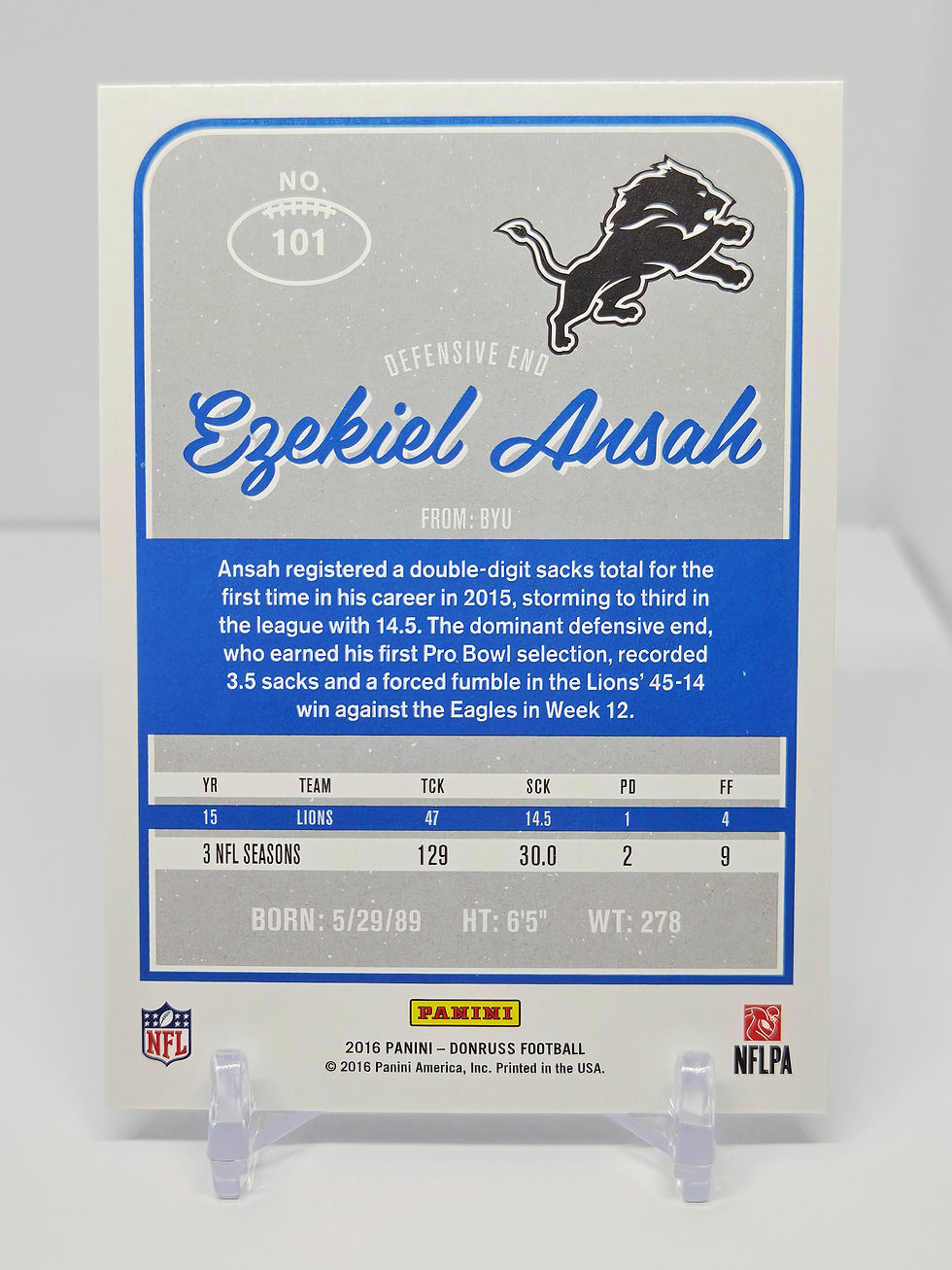 Ezekiel Ansah 2016 Panini Donruss Football Card No 101 (Detroit)
