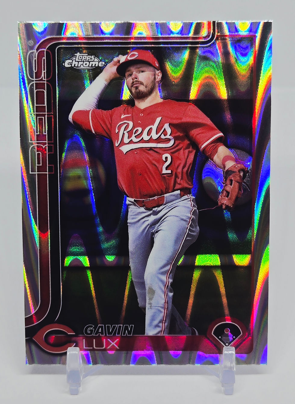 Thumbnail: Gavin Lux 2025 Topps Chrome Baseball Prism Refractor (Reds)