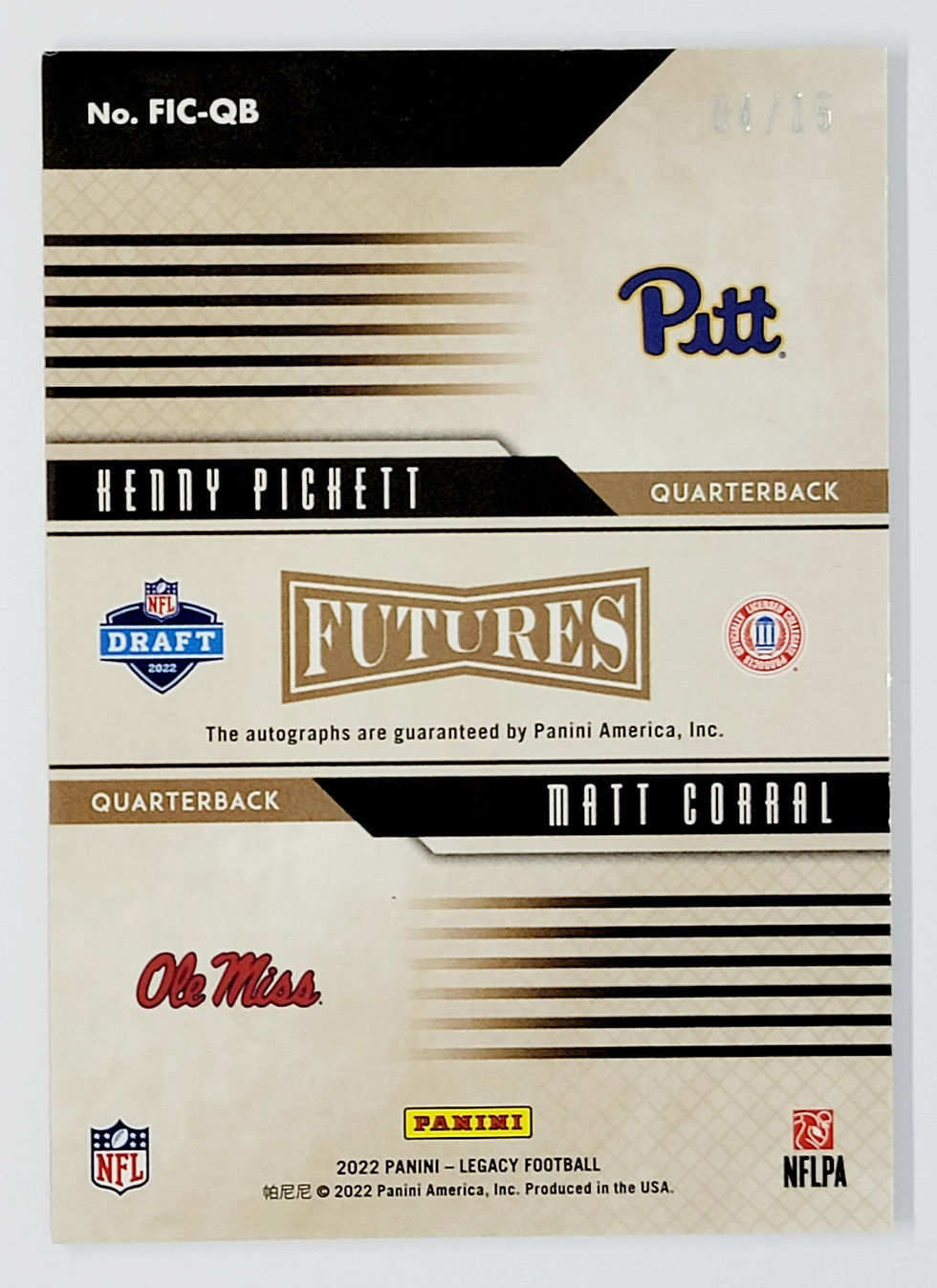 2022 Panini Legacy Future Ink Combos Kenny Pickett