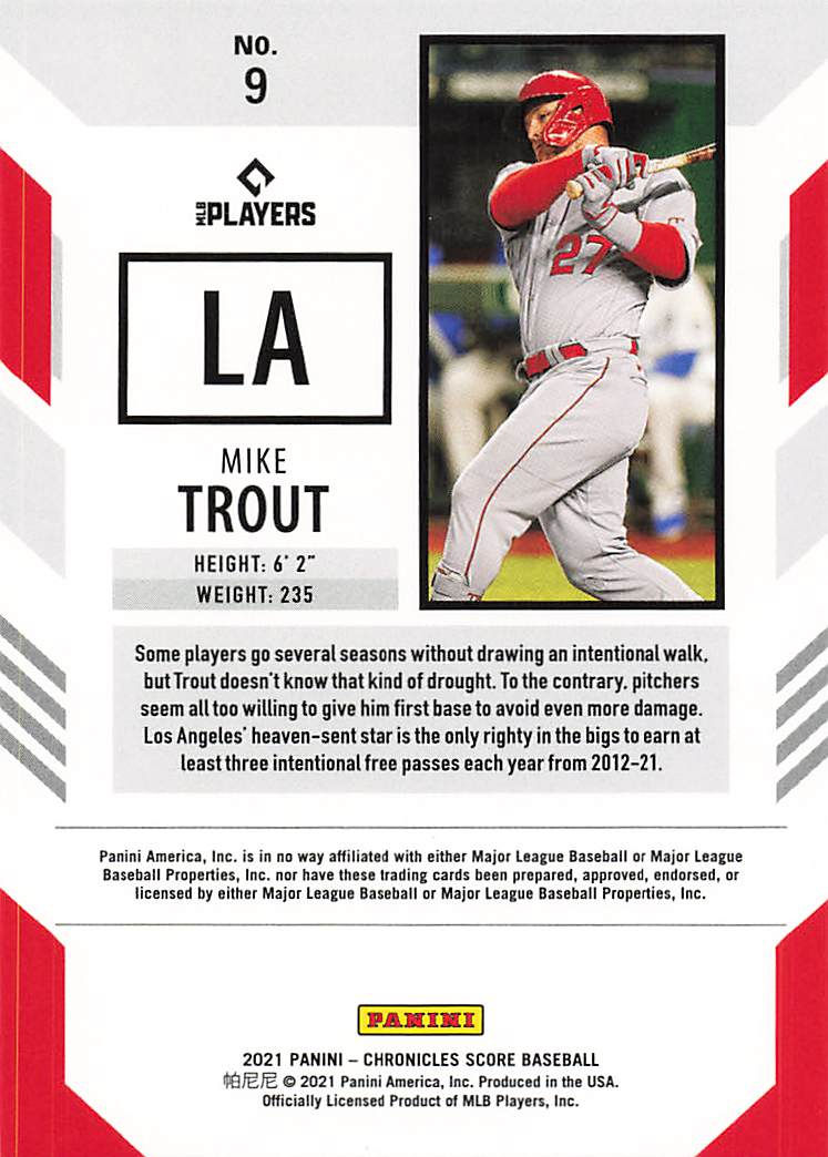 Mike Trout 2021 Panini Chronicles Score Baseball Card No 9