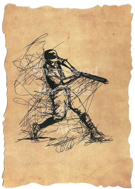 "Home Run" Pen and Ink 5" x 7" Original Artwork