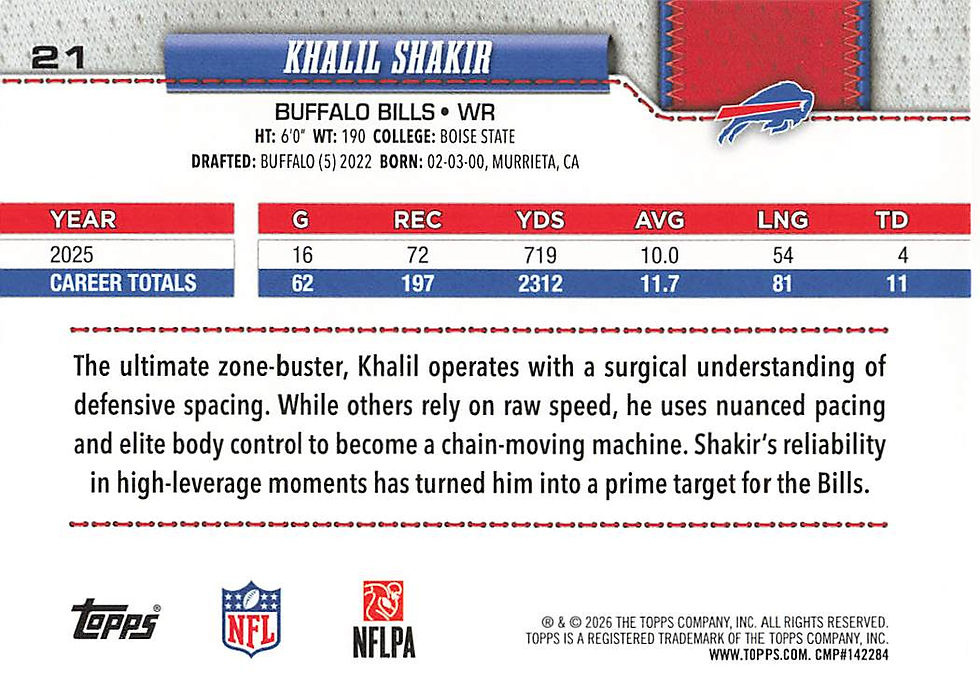 Khalil Shakir 2026 Topps Flagship Football Card No 21 (Bills)