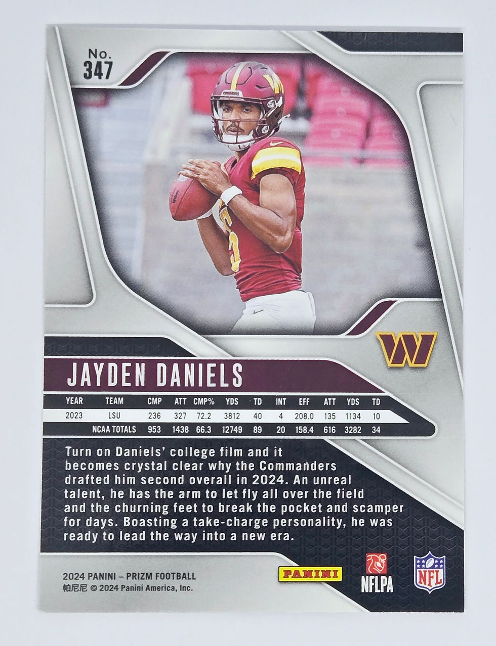 Jayden Daniels 2024 Panini Prizm Football Rookie Card No 347 (Wash)