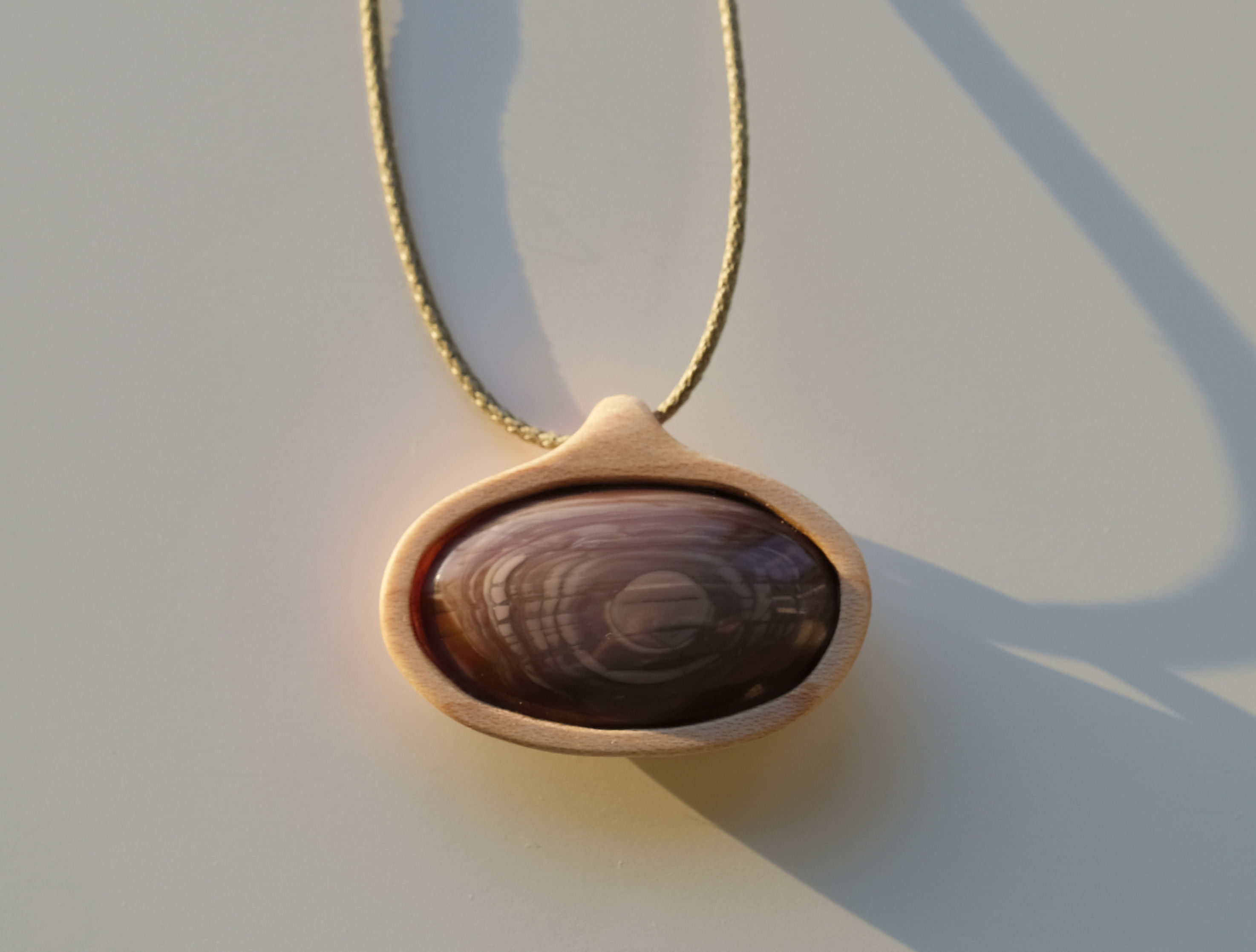 Purple Imperial Jasper Gemstone in Wood Pendant Necklace