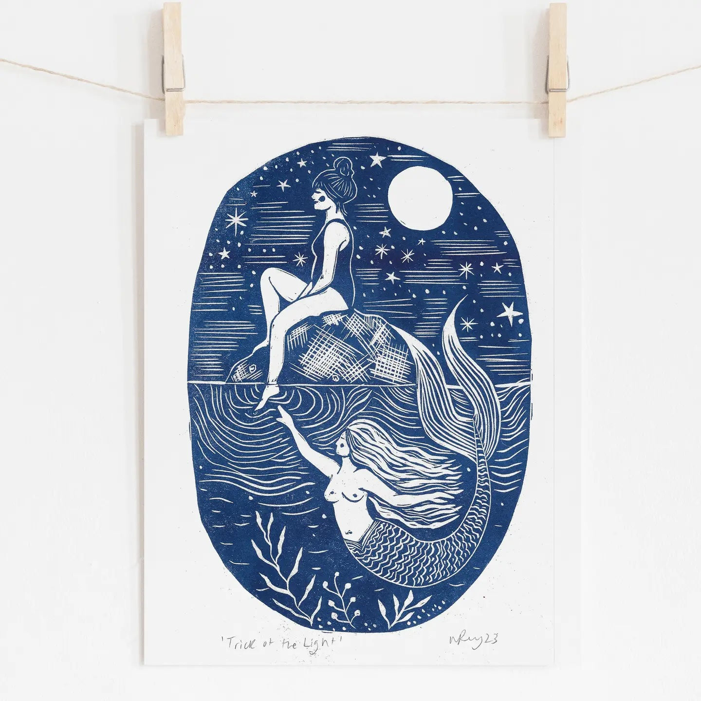 Trick of the Light Riso Print, Mermaid, Swimmer, Seaside