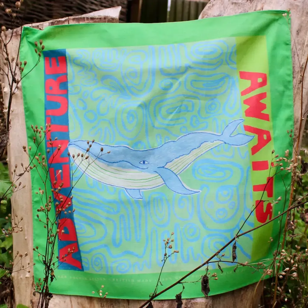 Bandana Scarf Green Blue Whale Adventure by Ark Colour Design