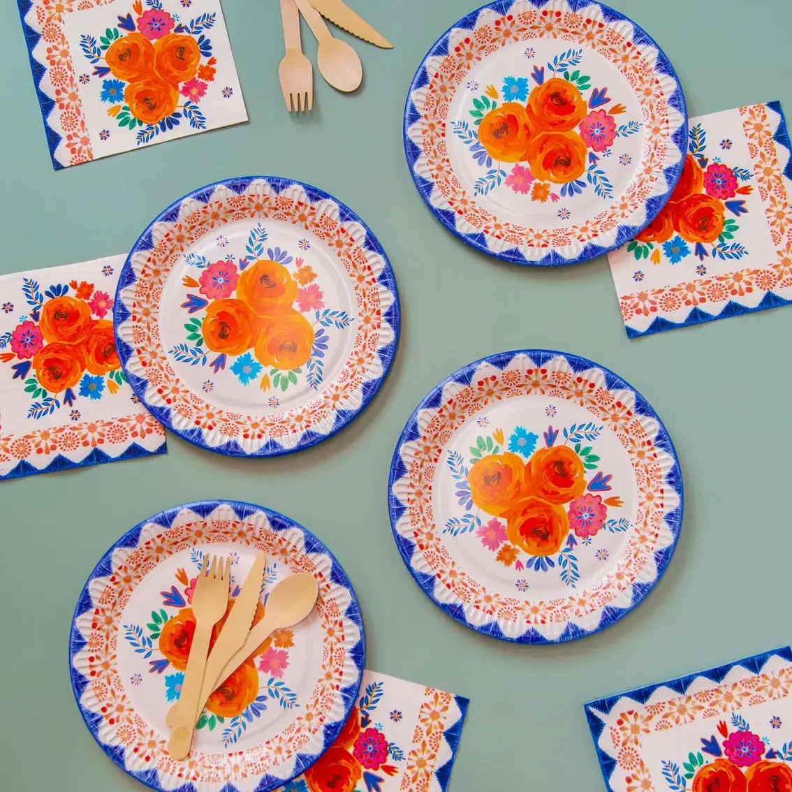 Paper Plates & Napkins Boho Orange Flower by Talking Tables