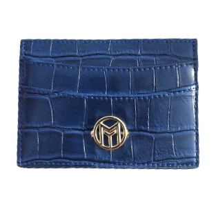 Midnight Blue Croc Cardholder with metal emblem