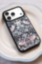 Bōlife phone clothes in Liberty fabric Black Strawberry Thief print with MagSafe