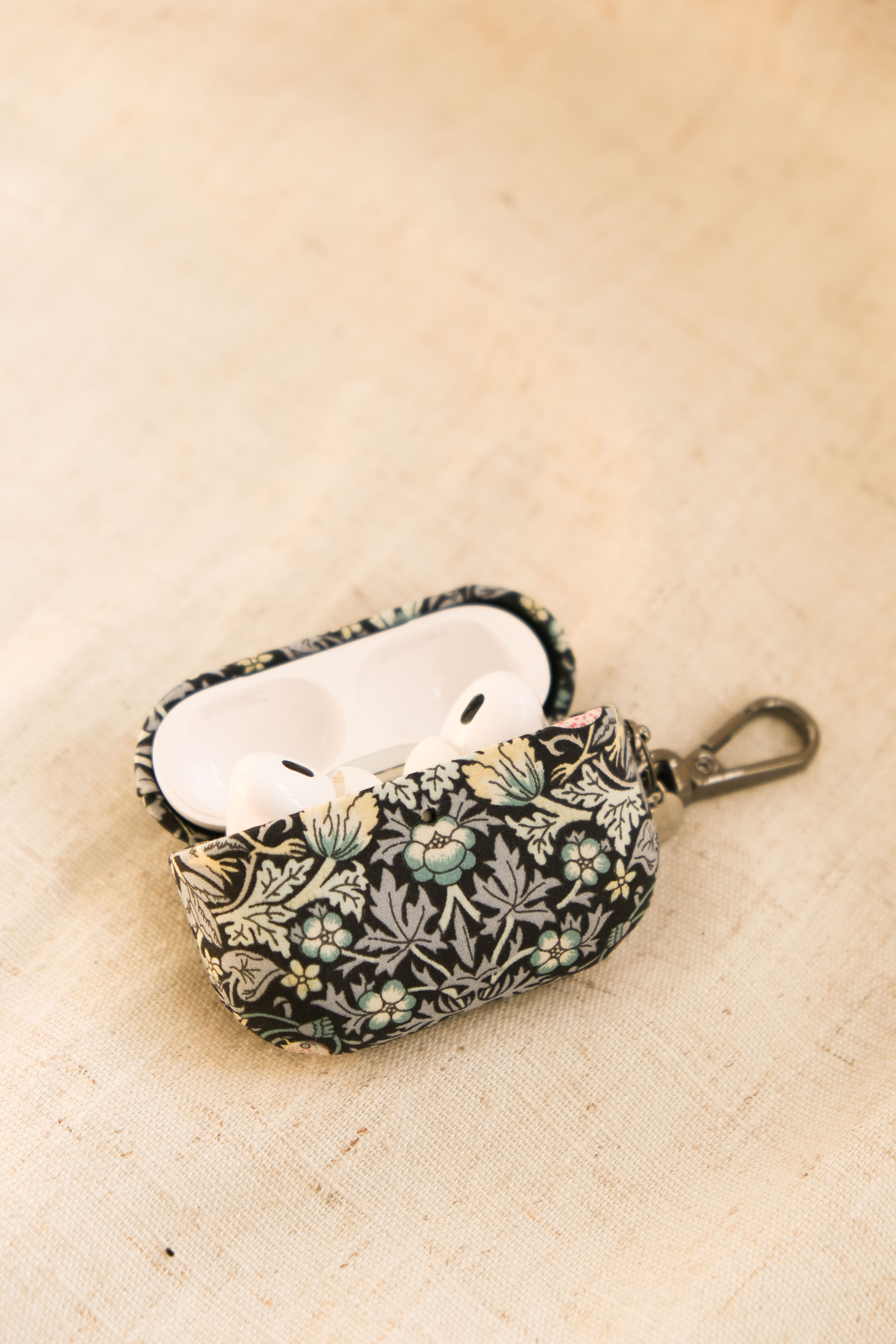 Fabric AirPods Case-Strawberry Thief Spring in Black