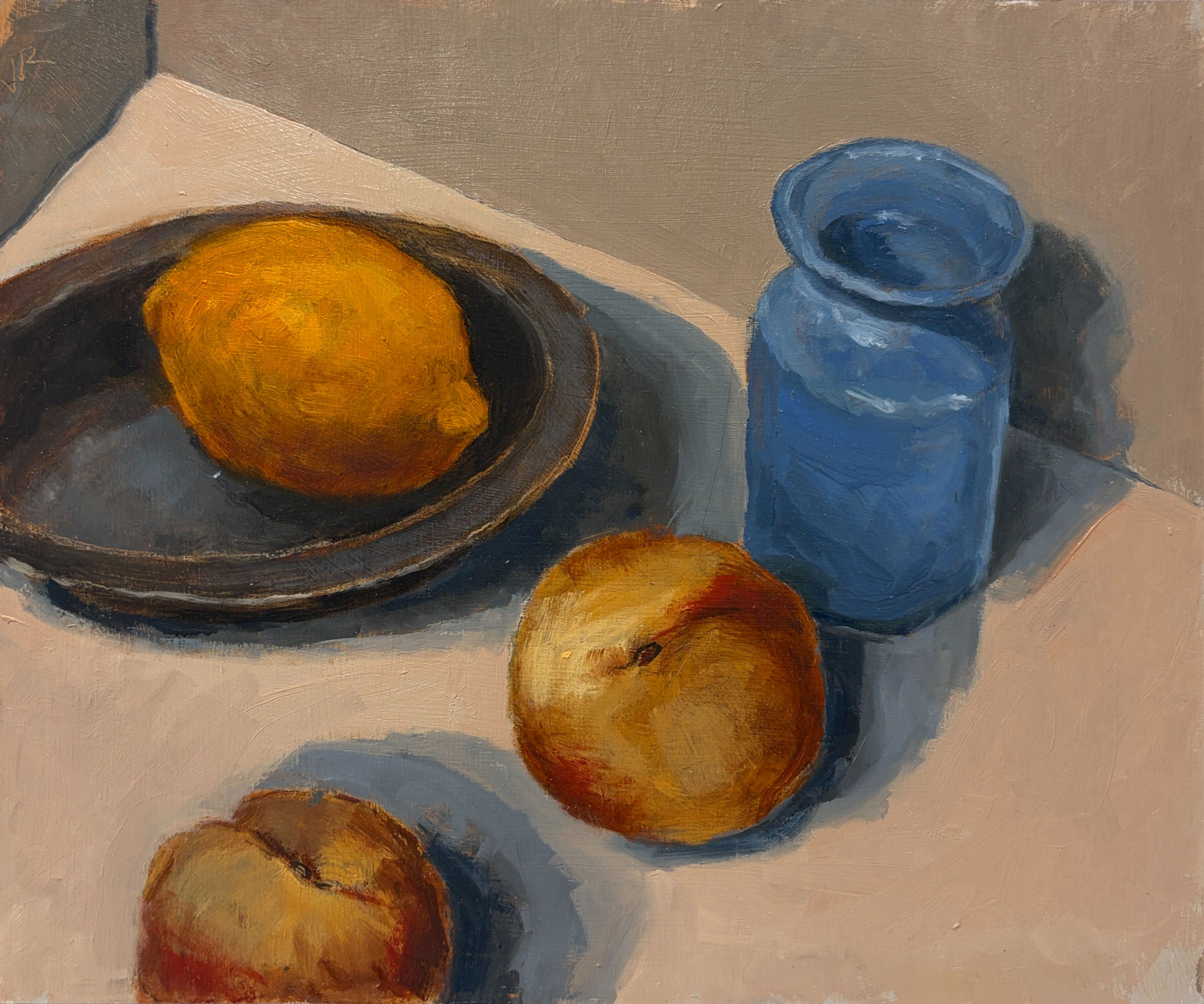 'Blue vase lemon and peaches'