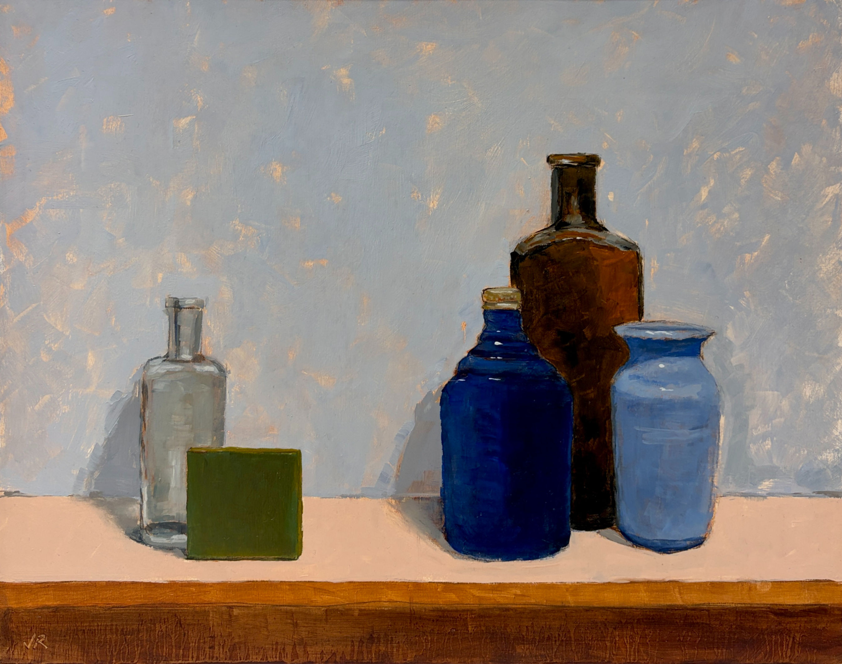 'Blue flask green block'
