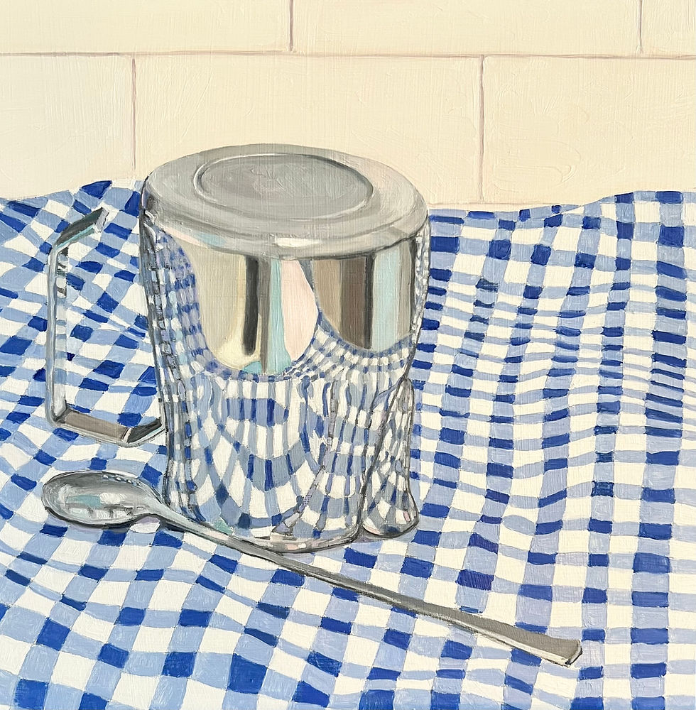 'Milk Jug on Blue Gingham'