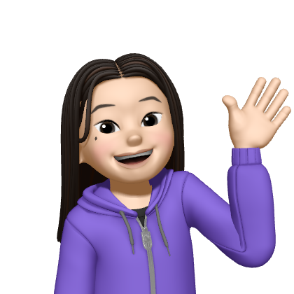 A girl with black hair and a purple sweatshirt waving "hello"