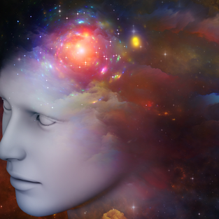 Android face with mind of stars