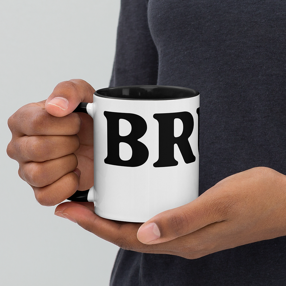 Person holding BRUH mug